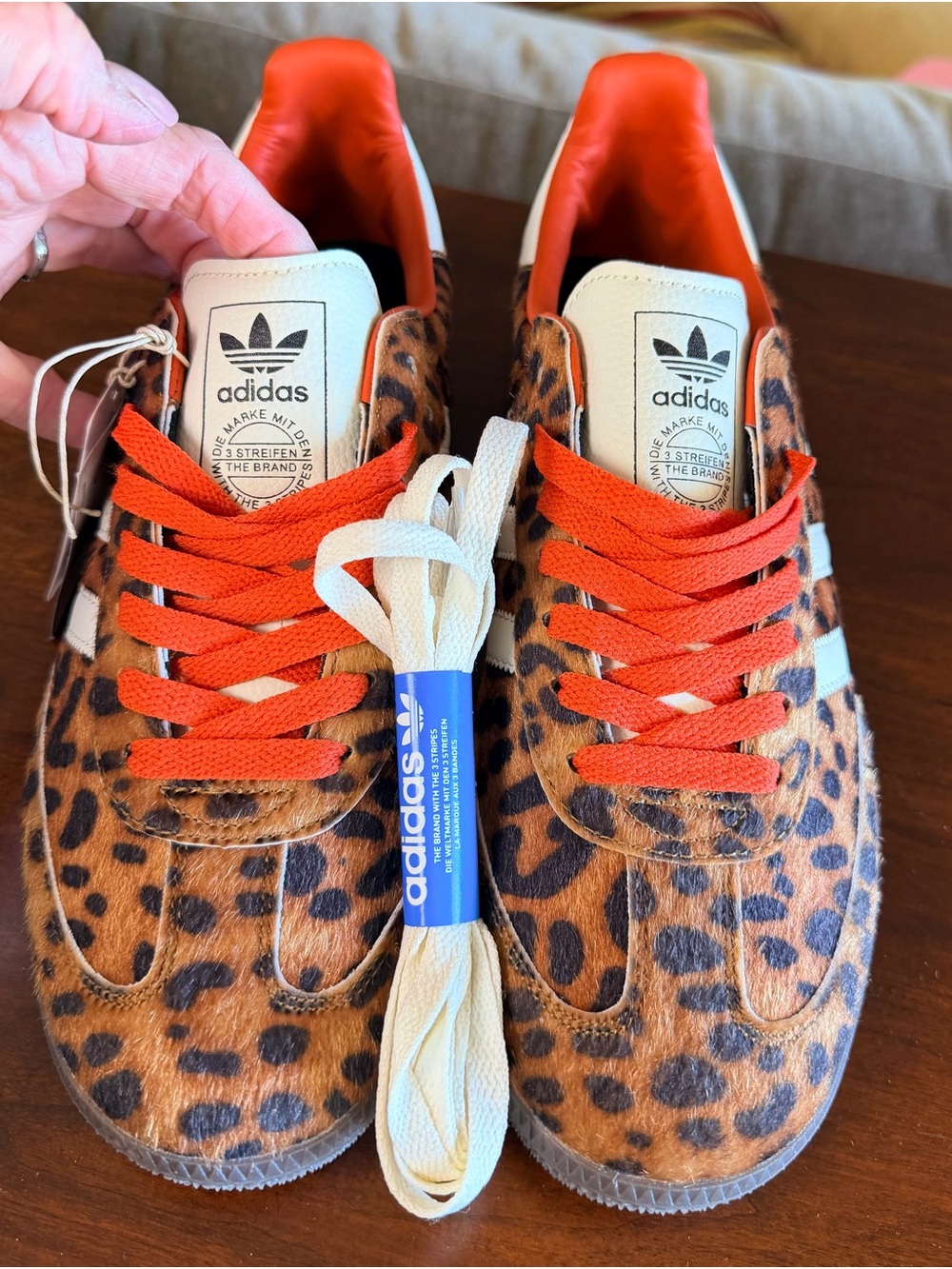 adidas Leopard Print Sneakers with Orange Laces - Picture 4 of 10